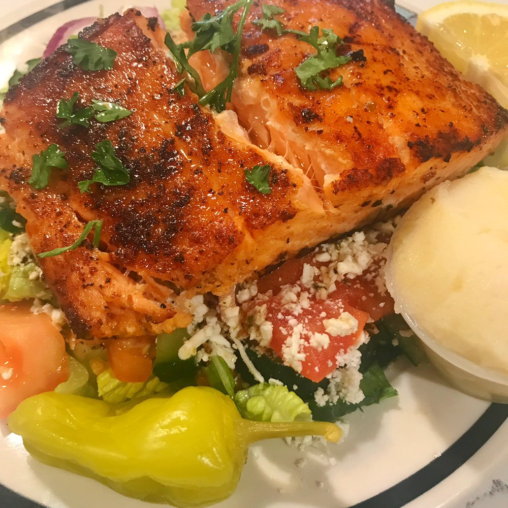 Order Grilled Salmon Salad food online from Greek House Cafe store, Simi Valley on bringmethat.com