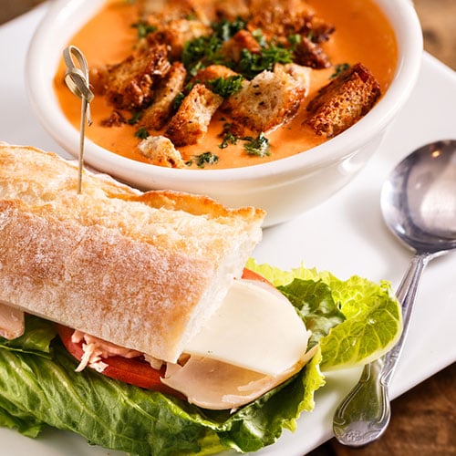 Order 1/2 Sandwich and Soup food online from Lazy Daisy Cafe store, Santa Monica on bringmethat.com