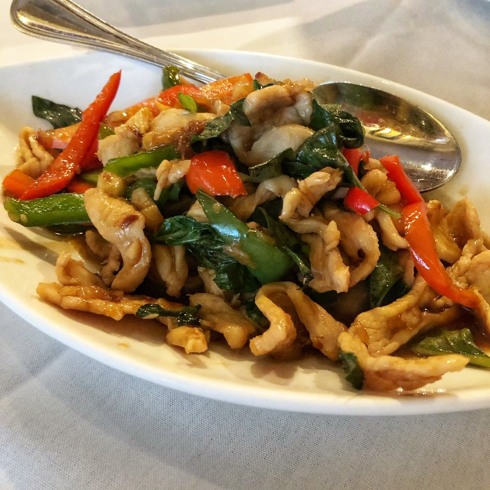 Order 78. Pad Gra - Praw (House Specialty) - Basil - Chili - Garlic food online from New Krung Thai store, San Jose on bringmethat.com