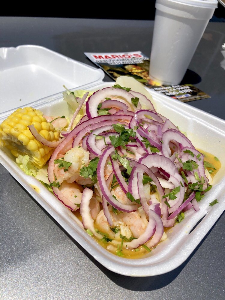 Order 6. CEVICHE DE CAMARONES food online from Mario's Peruvian & Seafood store, Los Angeles on bringmethat.com
