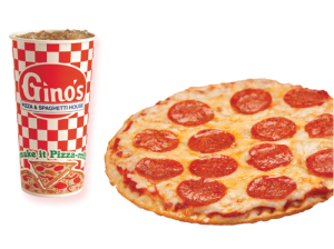 Order 9" 1-Topping Pizza Med Drink food online from Gino's Pizza and Spaghetti House store, Saint Albans on bringmethat.com