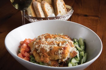 Order GF Parmesan-Crusted Chicken Milano Salad food online from Biaggi's store, Maple Grove on bringmethat.com