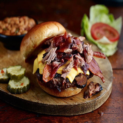 Order Devil's Spit® Burger food online from Famous Dave's store, Fargo on bringmethat.com