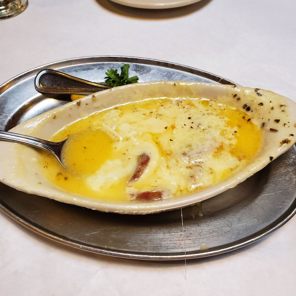 Order Saganaki food online from Symeon's Greek Restaurant store, Yorkville on bringmethat.com