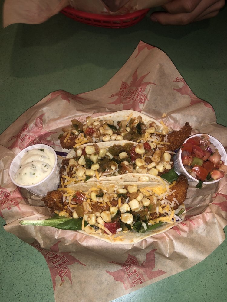Order Hefe's Fish Tacos (3) food online from Parrilla Grill store, Bend on bringmethat.com