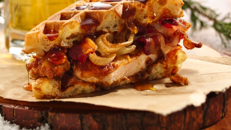 Order Bourbon Maple Chicken and Waffle Sandwich food online from Backdraft Restaurant store, Lake Ariel on bringmethat.com