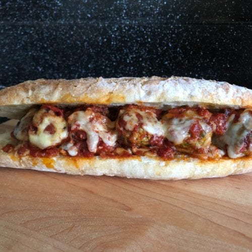 Order Mom's Mean Meatball Hoagie food online from 2 Guys & A Pie Pizzeria store, Bonaire on bringmethat.com