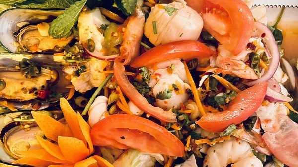 Order 13. Crispy Trout Salad food online from Ruan Thai Cuisine store, Hilton Head Island on bringmethat.com