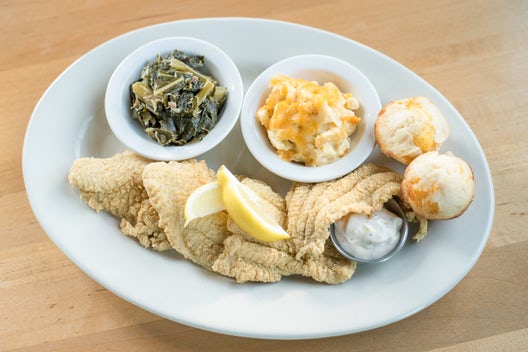 Order Karl's Catfish Plate food online from Jim 'N Nick's Bar-B-Q store, Cordova on bringmethat.com