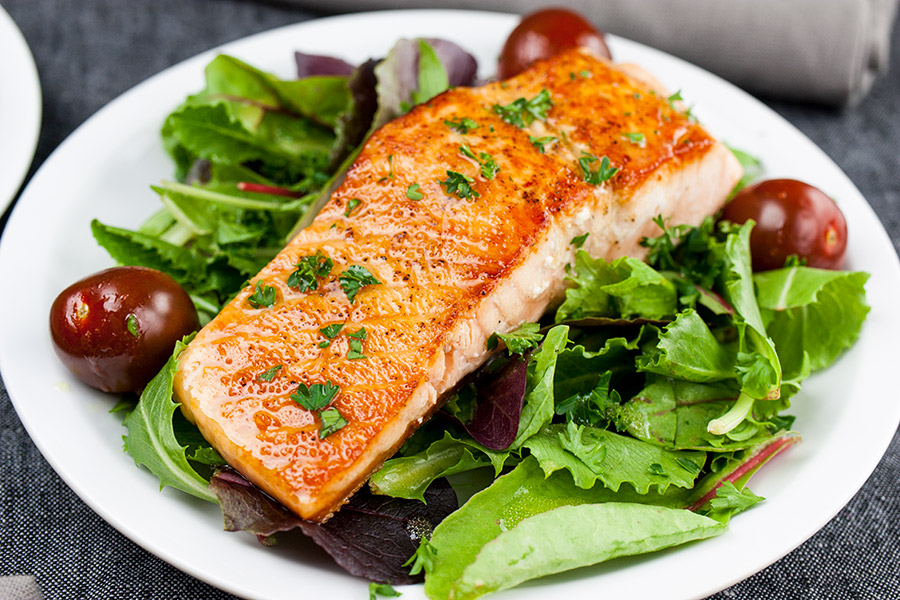 Order Pan Seared Salmon Salad food online from Renzo's Boca Raton store, Boca Raton on bringmethat.com
