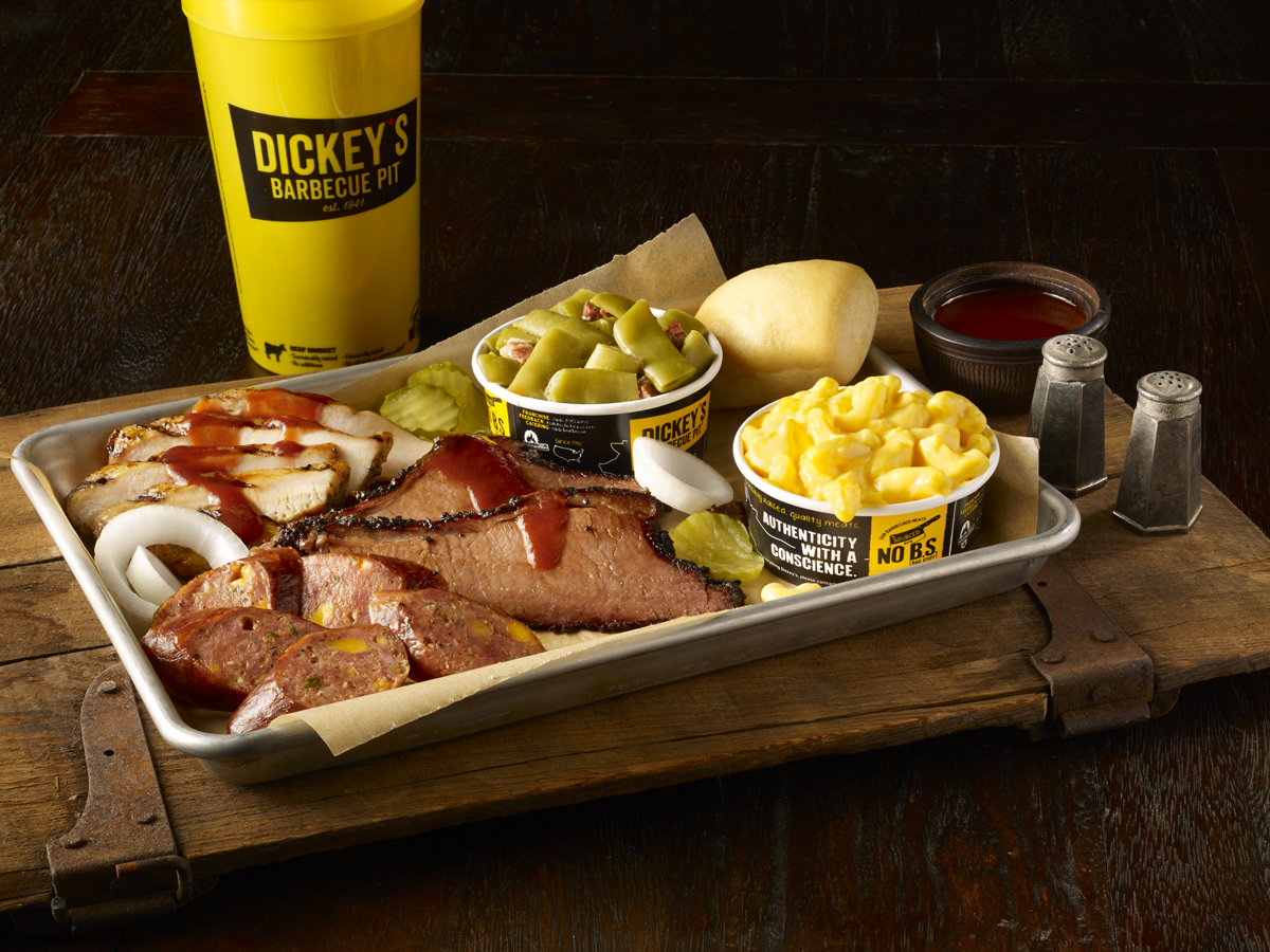 Order 3 Meat Plate food online from Dickey's Barbecue Pit store, Panama City Beach on bringmethat.com