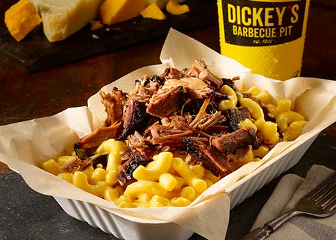 Order Brisket Mac Stack food online from Dickey's Barbecue Pit store, Panama City Beach on bringmethat.com