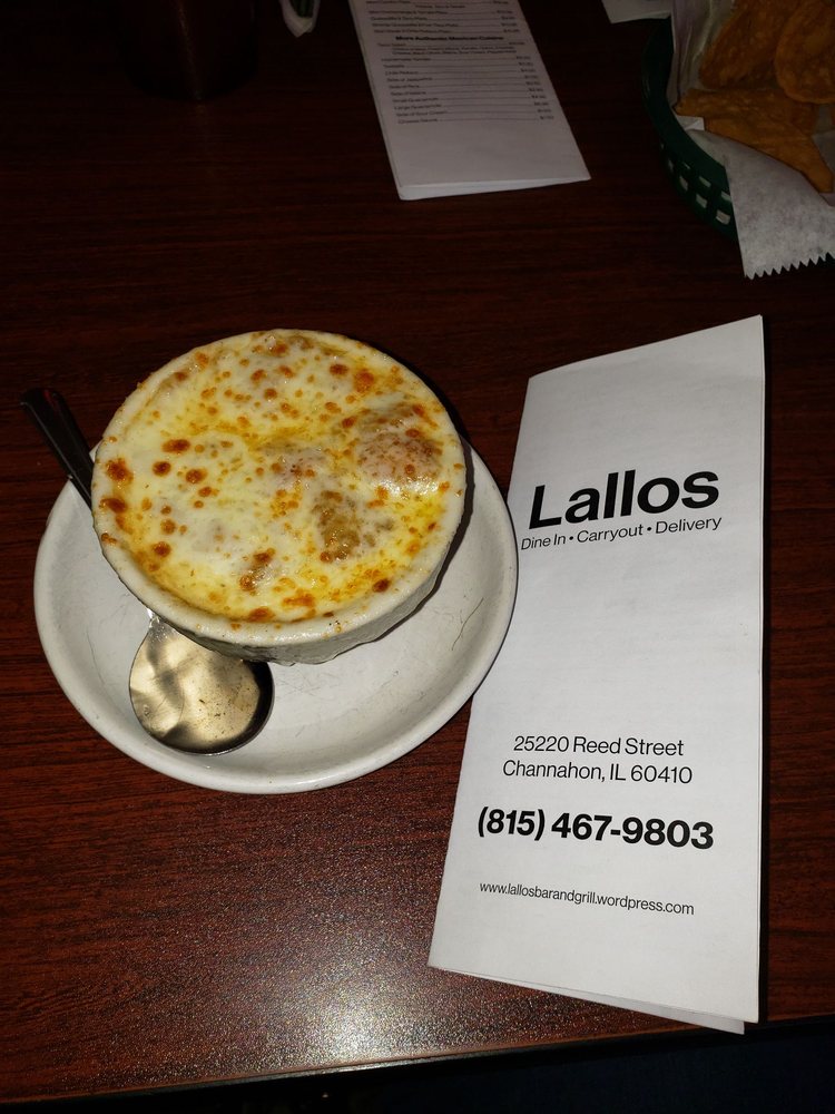 Order Baked French Onion food online from Lallo's Bar and Grill store, Channahon on bringmethat.com
