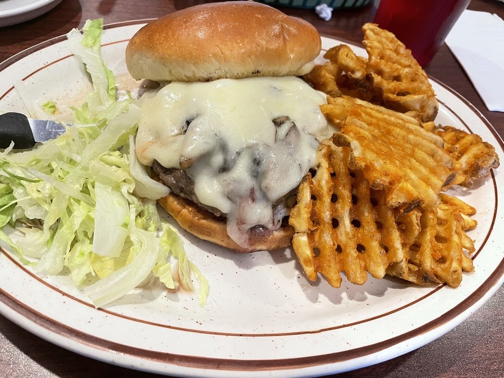 Order Mushroom & Swiss Burger food online from Lallo's Bar and Grill store, Channahon on bringmethat.com