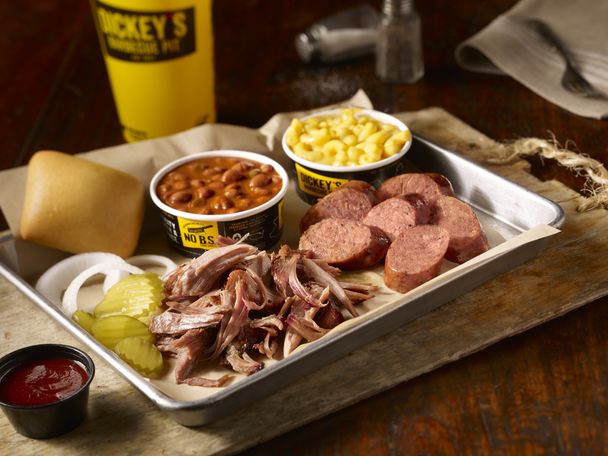 Order Pork And Kielbasa Plate food online from Dickey's Barbecue Pit store, Centereach on bringmethat.com
