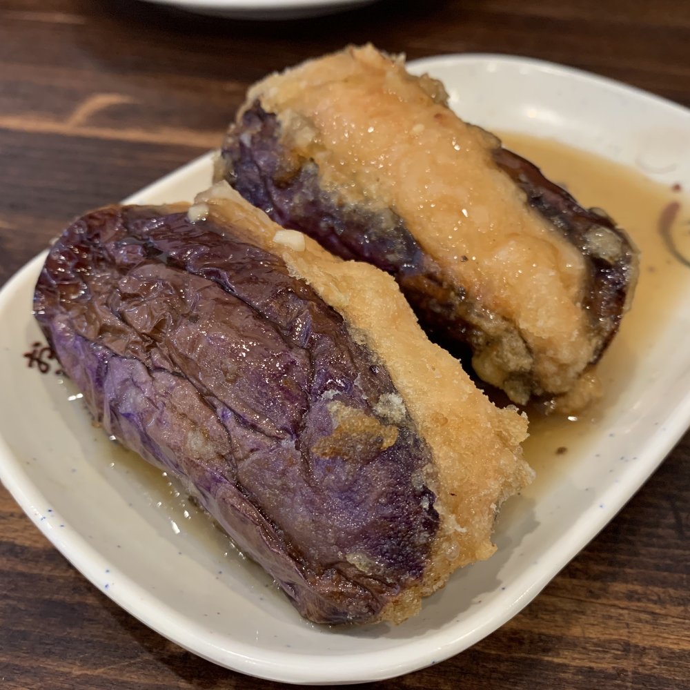 Order D43. Pan Fried Stuffed Eggplants food online from Winsor Dim Sum Cafe & Bar store, Quincy on bringmethat.com