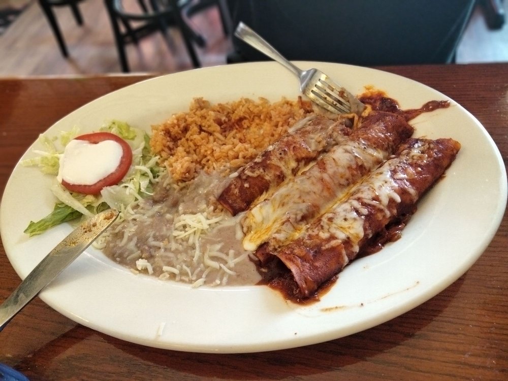 Order Enchiladas - Corn (3) food online from La Villa De Jerez Restaurant store, Hollister on bringmethat.com